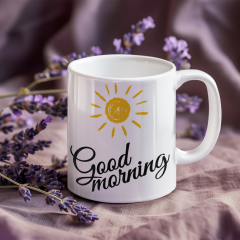 Good Morning Tasarımlı Porselen Kupa - 300 ml - Sublimasyon Baskı - Dayanıklı ve Şık Kupa Bardak