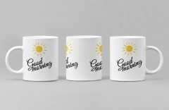 Good Morning Tasarımlı Porselen Kupa - 300 ml - Sublimasyon Baskı - Dayanıklı ve Şık Kupa Bardak