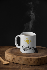 Good Morning Tasarımlı Porselen Kupa - 300 ml - Sublimasyon Baskı - Dayanıklı ve Şık Kupa Bardak