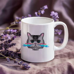 Kedi Desenli Porselen Kupa 300 ml – Komik ve Sevimli Tasarım – Çay ve Kahve Kupası
