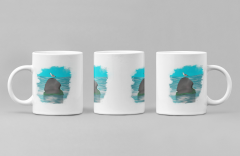Martı Desenli Sublimasyon Porselen Kupa - 300 ml Özel Baskılı Porselen Kupa Bardak