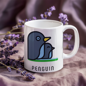 Penguen Tasarımlı Porselen Kupa Bardak 300 ml Sublimasyon Baskılı