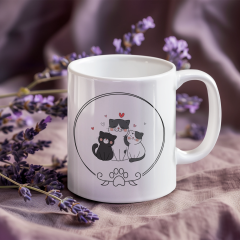 Miyavlı Sabahlar! Sevimli Kedi Aşkı Temalı Porselen Kupa (300 ml)