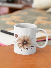 Doğanın Huzuru Bir Yudumda! Şık Çiçek Motifli Porselen Kupa Bardak 300 ml