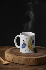 Uzaya Yolculuk Başlasın! Astronot ve Roket Desenli Porselen Baskılı  Kupa Bardak (300 ml)