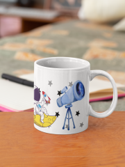 Uzaya Yolculuk Başlasın! Astronot ve Roket Desenli Porselen Baskılı  Kupa Bardak (300 ml)