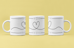 Tek Çizgide Aşk! Minimalist Kalp Desenli Porselen Baskılı  Kupa Bardak (300 ml)