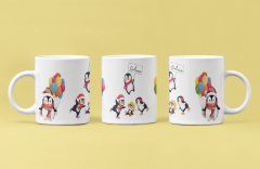 Kışın Neşesi Elinizde! Sevimli Penguen Desenli Porselen Baskılı Kupa Bardak (300 ml)