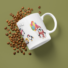 Kışın Neşesi Elinizde! Sevimli Penguen Desenli Porselen Baskılı Kupa Bardak (300 ml)