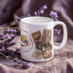 Her Yudumda Nostalji! Retro Kamera, Bavul ve Kartpostal Motifli Özel Tasarım Baskılı Kupa Bardak 300 ml