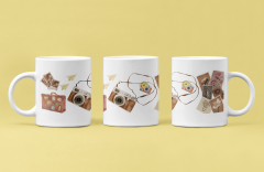 Her Yudumda Nostalji! Retro Kamera, Bavul ve Kartpostal Motifli Özel Tasarım Baskılı Kupa Bardak 300 ml