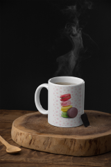 Lezzetli Anılarla Dolu: Makaron Desenli Porselen Baskılı Kupa Bardak - 300 ml