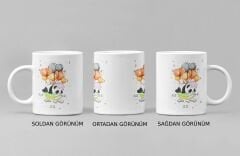 Panda Balonlu Kitap Desenli Kupa Bardak - 300 ml Sublimasyon Baskı Porselen Kupa - Hediye ve Ofis Kullanımı İçin Özel Tasarım