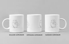 ''Hug Me'' Sarılma Temalı Porselen Baskılı Kupa Bardak - Tek Çizgi Tasarım, 300 ml, Sevgi Hediyesi