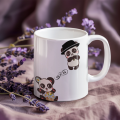 Sevimli Panda Desenli Porselen Baskılı Kupa Bardak - ''Love'' Bağlantılı, 300 ml Sevimli Hediye Seçeneği