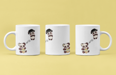 Sevimli Panda Desenli Porselen Baskılı Kupa Bardak - ''Love'' Bağlantılı, 300 ml Sevimli Hediye Seçeneği