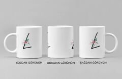 ''L'' Harfi ve Zarif Çiçek Desenli Porselen Kupa Bardak - Kişiye Özel Baş Harf Hediye, 300 ml