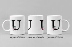 U Harfi ve Canlı Çiçeklerin Buluşması: Porselen Baskılı Kupa Bardak (300 ml)