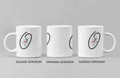 O Harfli Zarif Çiçek Detaylı Porselen Kupa Bardak - 300 ml