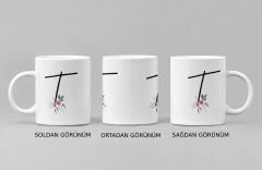 T Harfi ve Renkli Çiçeklerin Buluşması: Porselen Kupa Bardak (300 ml)