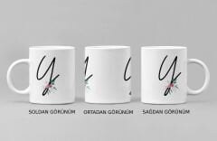 Y Harfi ve Renkli Çiçeklerin Buluşması: Porselen Kupa Bardak (300 ml)