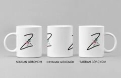 Z Harfi ve Renkli Çiçeklerin Buluşması: Porselen Kupa Bardak (300 ml)