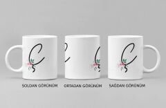 Ç Harfi ve Renkli Çiçeklerin Buluşması: Porselen Kupa Bardak (300 ml)