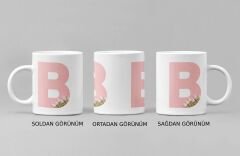 B Harfi ve Renkli Çiçeklerin Buluşması: Porselen Kupa Bardak (300 ml)