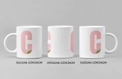 C Harfi ve Renkli Çiçeklerin Buluşması: Porselen Kupa Bardak (300 ml)