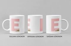 E Harfi ve Renkli Çiçeklerin Buluşması: Porselen Kupa Bardak (300 ml)