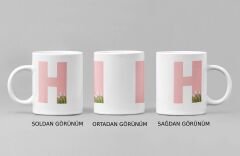 H Harfi ve Renkli Çiçeklerin Buluşması: Porselen Kupa Bardak (300 ml)