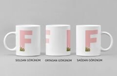 F Harfi ve Renkli Çiçeklerin Buluşması: Porselen Kupa Bardak (300 ml)