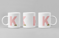 Kişiye Özel K Harfli Pembe Çiçekli Kupa Bardak - İsim Baş Harfli Porselen Kupa Bardak (300 ml)