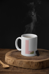 Kişiye Özel L Harfli Pembe Çiçekli Kupa Bardak - Baş Harfe Özel Porselen Mug (300 ml)