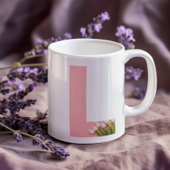 Kişiye Özel L Harfli Pembe Çiçekli Kupa Bardak - Baş Harfe Özel Porselen Mug (300 ml)