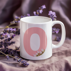 Kişiye Özel O Harfli Pembe Çiçekli Kupa Bardak - Baş Harfe Özel Porselen Mug (300 ml)