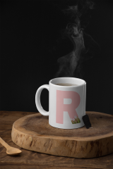 Kişiye Özel R Harfli Pembe Çiçekli Kupa Bardak - Baş Harfe Özel Porselen Mug (300 ml)
