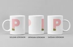 Kişiye Özel P Harfli Pembe Çiçekli Kupa Bardak - Baş Harfe Özel Porselen Mug (300 ml)