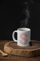 Kişiye Özel S Harfli Pembe Çiçekli Kupa Bardak - Baş Harfe Özel Porselen Mug (300 ml)