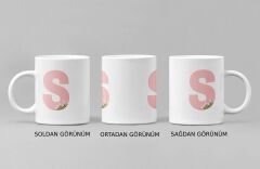 Kişiye Özel S Harfli Pembe Çiçekli Kupa Bardak - Baş Harfe Özel Porselen Mug (300 ml)