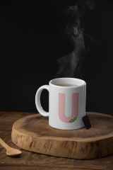 Kişiye Özel U Harfli Pembe Çiçekli Kupa Bardak - Baş Harfe Özel Porselen Mug (300 ml)