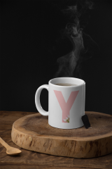Kişiye Özel Y Harfli Pembe Çiçekli Kupa Bardak - Baş Harfe Özel Porselen Mug (300 ml)