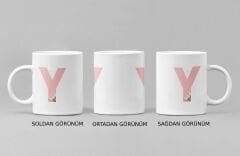 Kişiye Özel Y Harfli Pembe Çiçekli Kupa Bardak - Baş Harfe Özel Porselen Mug (300 ml)