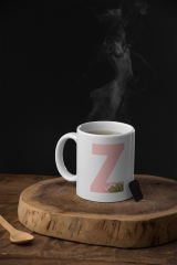 Kişiye Özel Z Harfli Pembe Çiçekli Kupa Bardak - Baş Harfe Özel Porselen Mug (300 ml)