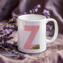 Kişiye Özel Z Harfli Pembe Çiçekli Kupa Bardak - Baş Harfe Özel Porselen Mug (300 ml)