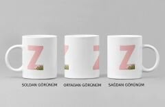 Kişiye Özel Z Harfli Pembe Çiçekli Kupa Bardak - Baş Harfe Özel Porselen Mug (300 ml)